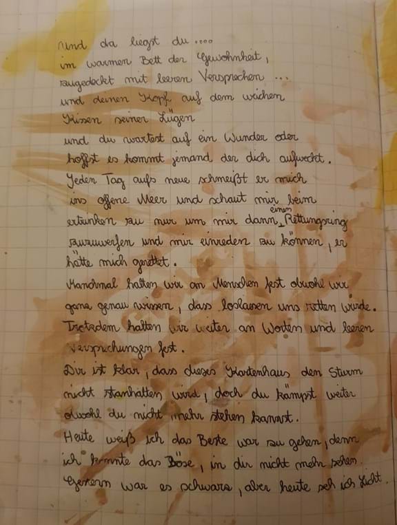 Brief einer Frau, die sich an die Kontaktstelle gegen Gewalt an Frauen GEA gewandt hat. Foto ©: GEA